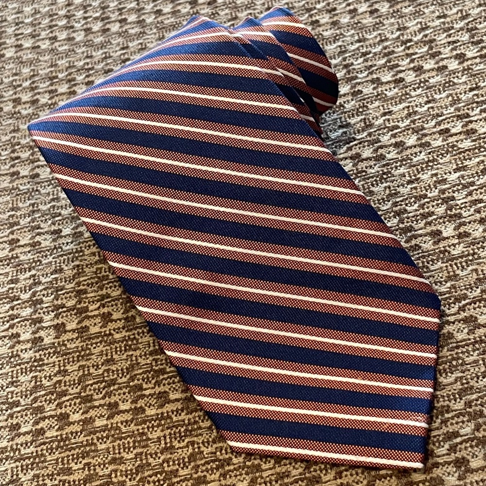 Brooks Brothers Men's Silk Tie Blue Brown Repp Stripe Handmade USA Preppy 3.5x58